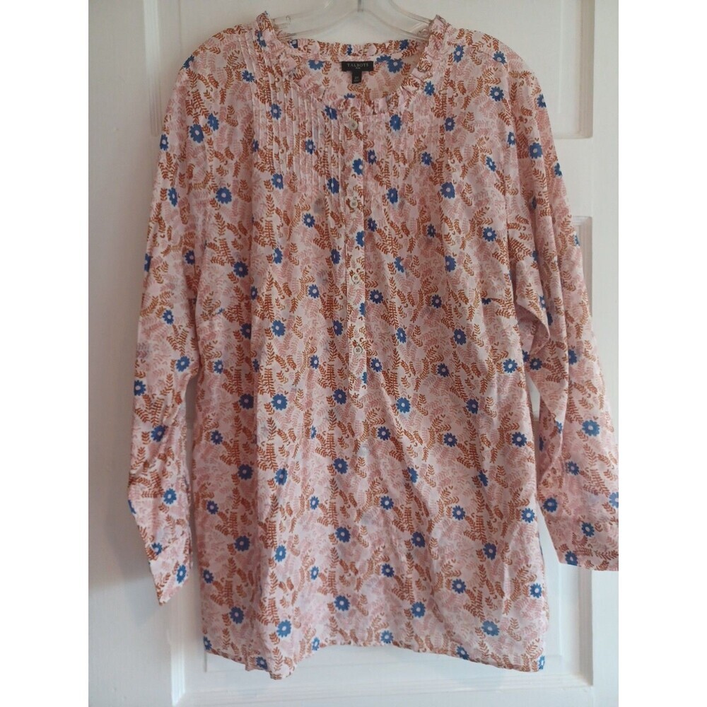 Talbots Plus floral cotton voile pintuck blouse 2X modest lightweight spring
